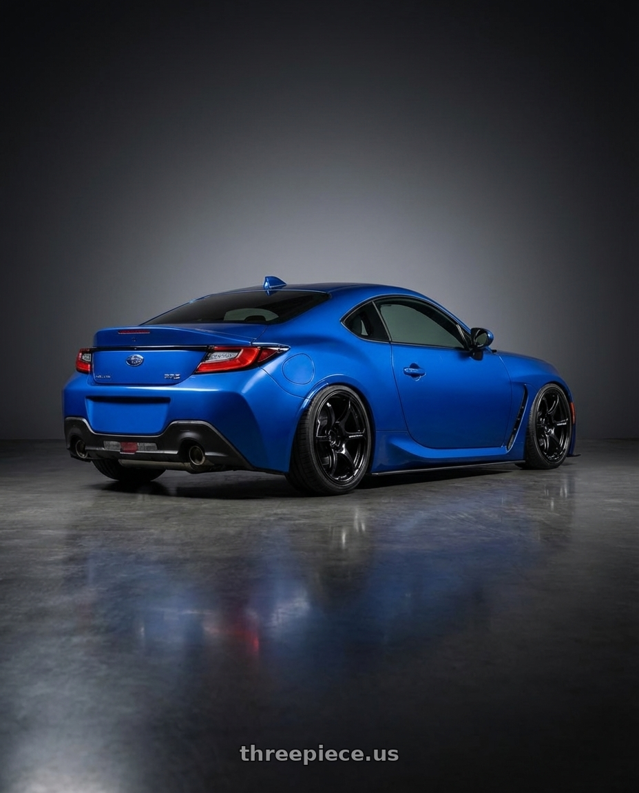 2024 Subaru BRZ with Advan RGIII 5x114.3 18x8.5+31 Gloss Black wheels rear three quarter view slight stretch tires