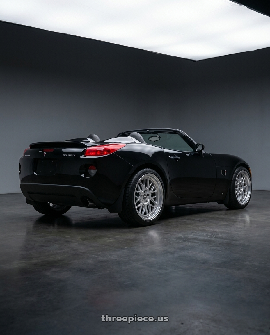 2007 Pontiac solstice with ESR Wheels CR SERIES CR01 5x110 18x9.5 +15 Hyper Silver wheels rear three quarter view square tires