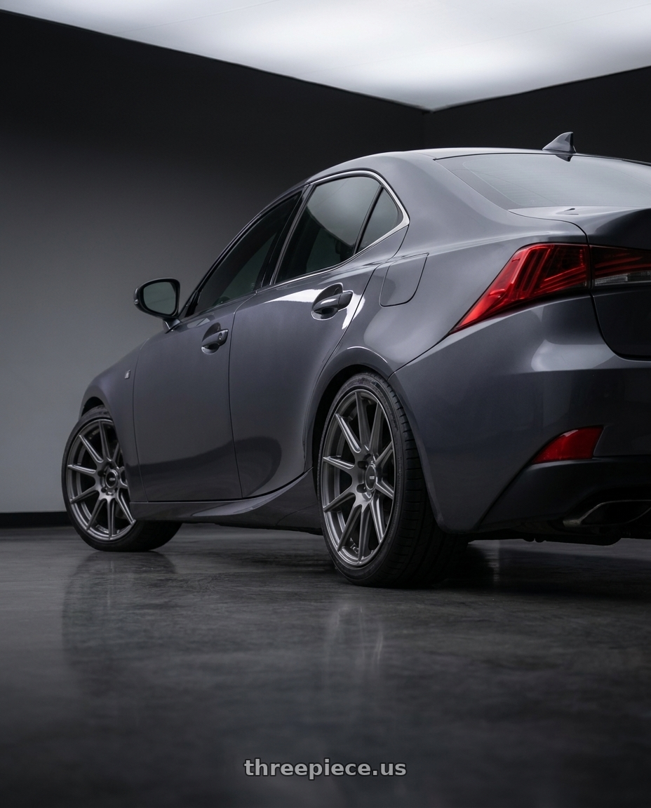 2017 Lexus Is 300 with Enkei TS10 5x114.3 18x8.5+50 Grey wheels rear three quarter view square tires