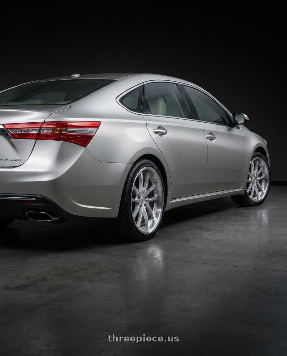 2013 toyota avalon with Vors AR5 5x114.3 19x9.5 +35 Silver Machine Face Lip Chrome Rivet wheels rear three quarter view square tires