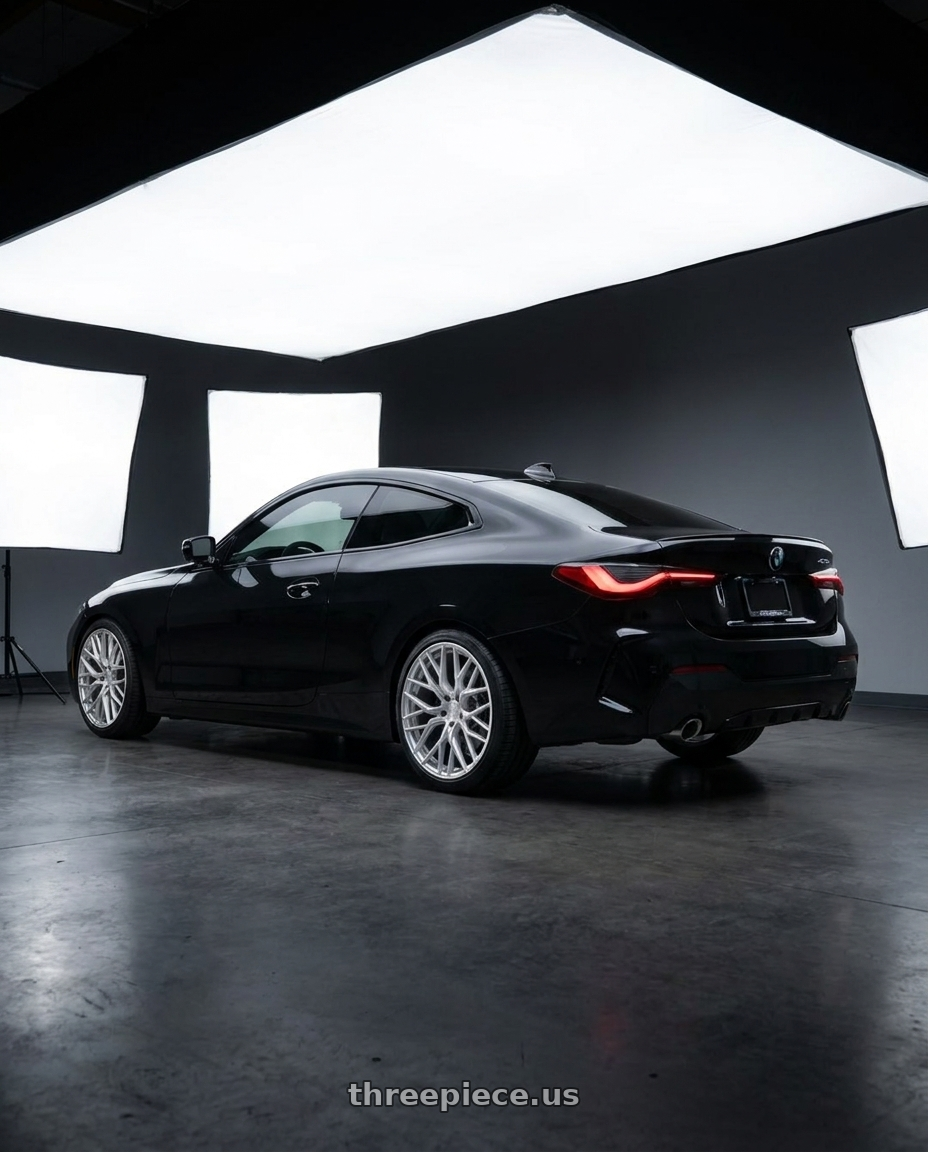 2020 bmw 430 with Aodhan AFF9 5x120 20x10.5+35 Gloss Silver Machined Face wheels rear three quarter view square tires