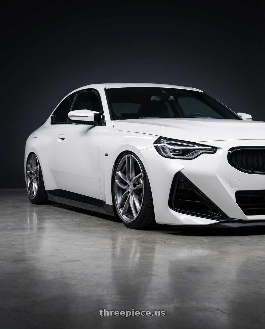 2024 BMW 2 Series G42 with BBS SX 5x112 19x8.5+46 Gloss Platinum w/ Diamond Cut wheels front three quarter view stanced stance