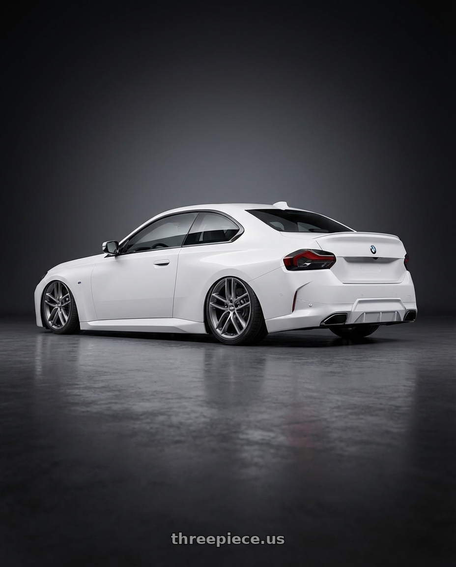 2024 BMW 2 Series G42 with BBS SX 5x112 19x8.5+46 Gloss Platinum w/ Diamond Cut wheels rear three quarter view slight stretch tires