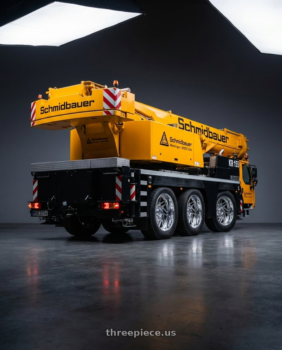 2010 liebherr ltm 1200 with Carolina Forged Asheville 8x170 26x14 -74 High Polish wheels rear three quarter view square tires
