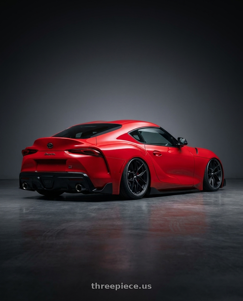 2023 Toyota GR Supra with BBS CC-R 5x112 19x8.5+30 Satin Black wheels rear three quarter view slight stretch tires