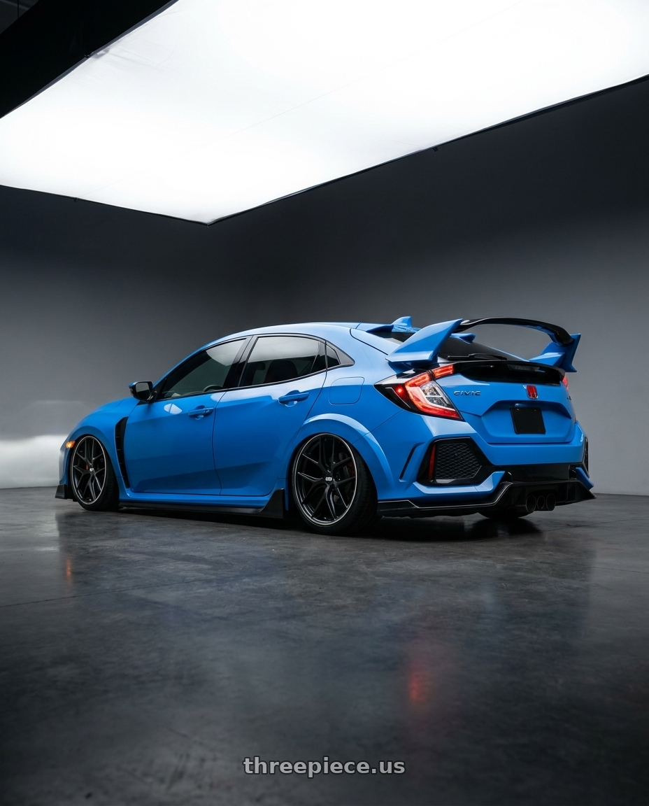 2020 Honda Civic Type R with BBS CC-R 5x120 19x9.0+26 Satin Black wheels rear three quarter view slight stretch tires