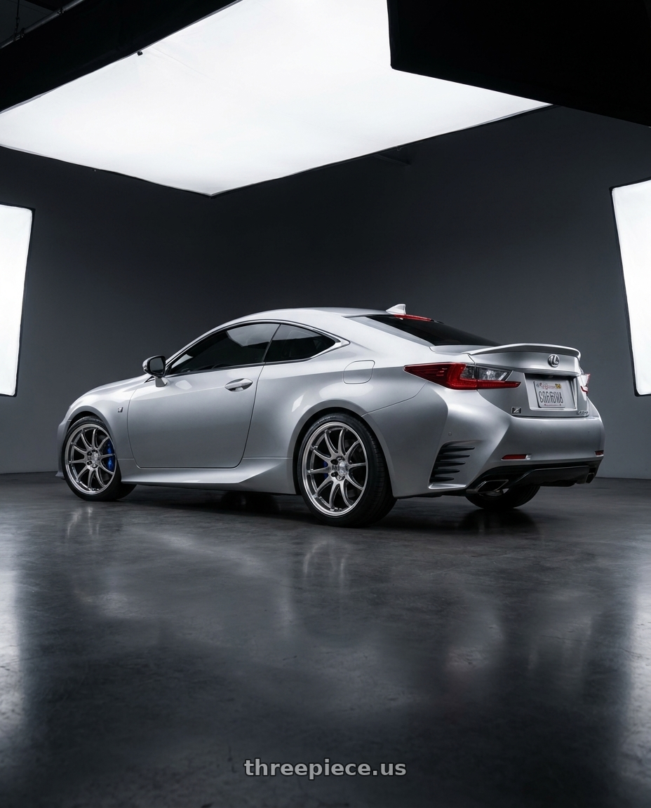 2016 Lexus RC 350 F Sport with Work Emotion D9r 5x100 19x8.5 +38 Gt Silver Rim Cut wheels rear three quarter view square tires