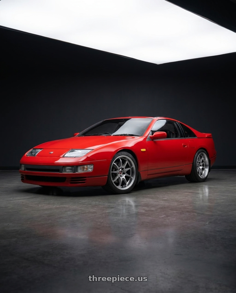 1990 Nissan 300ZX TT Red with Work Emotion D9r 5x100 18x10.5 +15 Gt Silver Rim Cut wheels