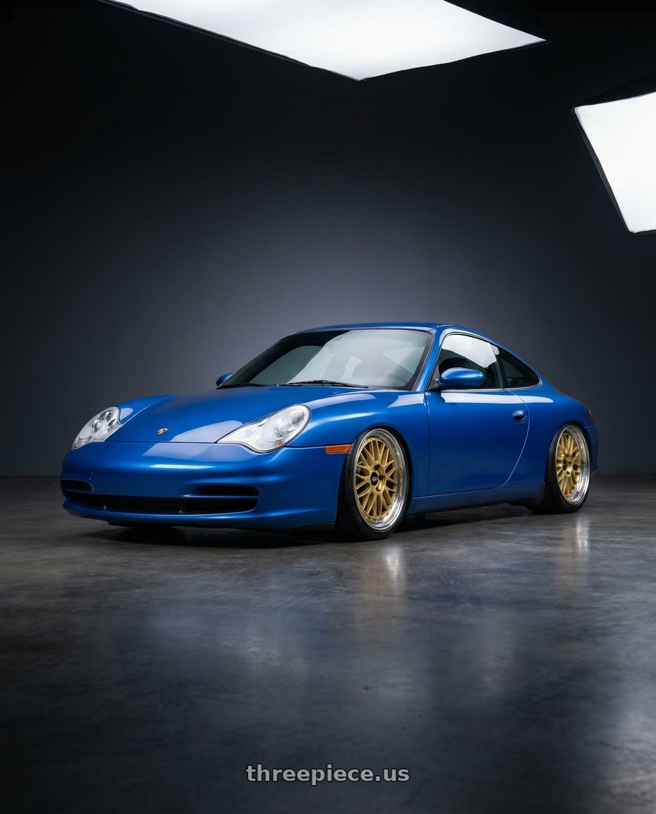 2002 Porsche 911 carrera blue with BBS LM 5x114.3 18x9.0+42 Gold wheels
