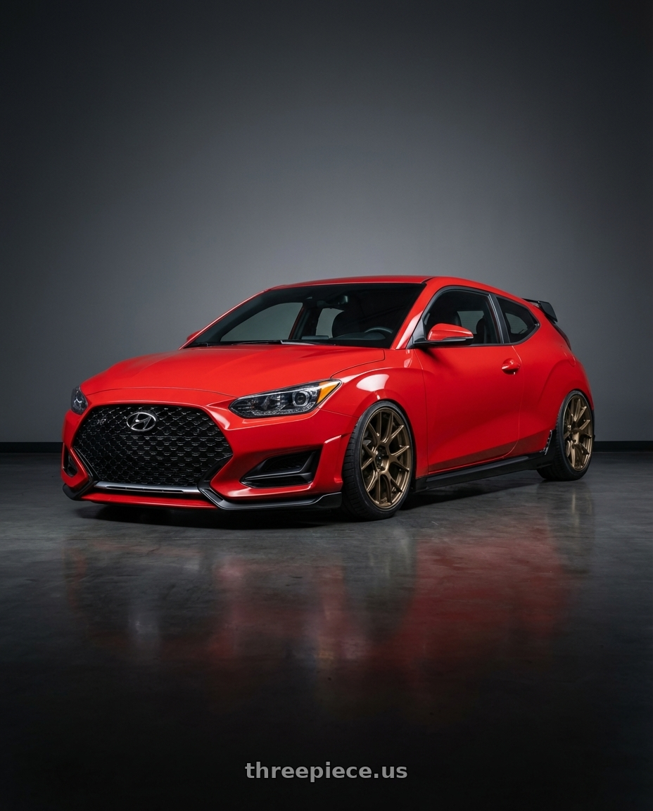 2022 Hyundai Veloster N with Konig Ampliform 5x114.3 19x9.5+35 Gloss Bronze wheels front three quarter view stanced stance