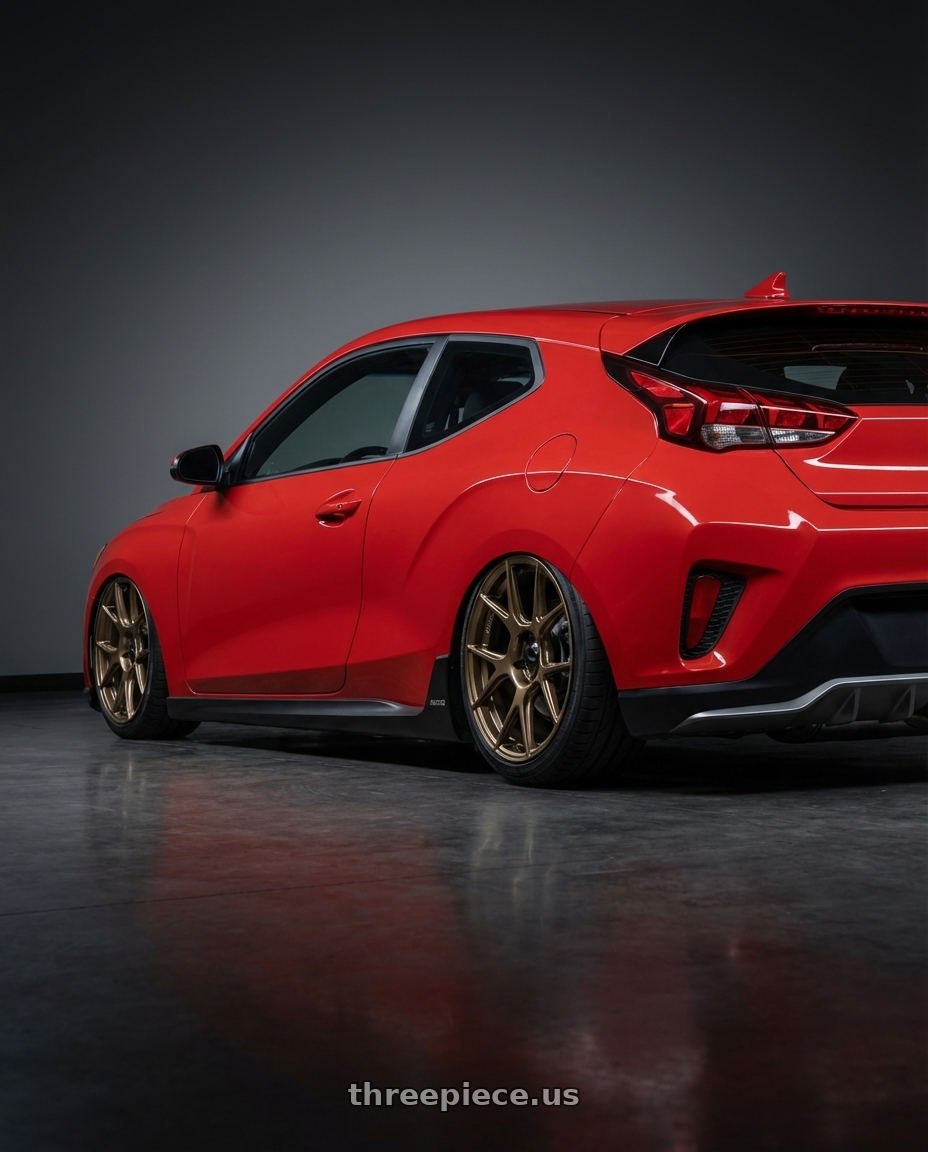 2022 Hyundai Veloster N with Konig Ampliform 5x114.3 19x9.5+35 Gloss Bronze wheels rear three quarter view slight stretch tires