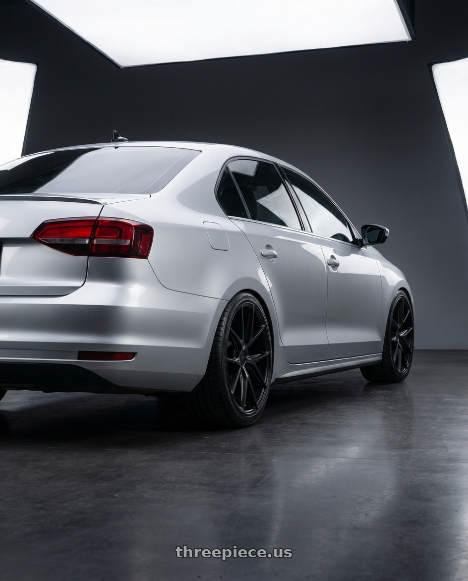 2016 Volkswagen Jetta GLI MK6 with Niche 1PC M117 MISANO 5X112 18X8 +42 MATTE BLACK wheels rear three quarter view square tires