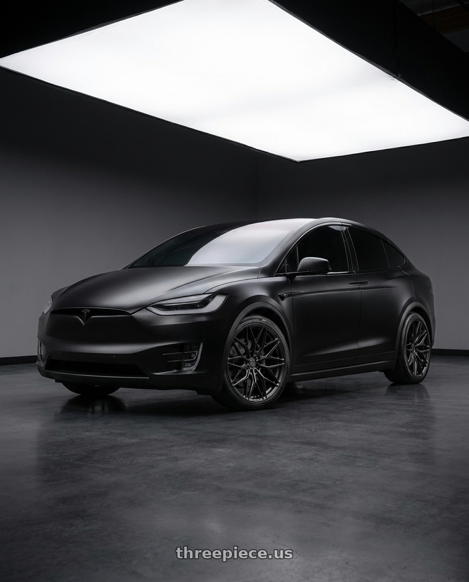 2023 Tesla Model X Plaid with MV Forged MVF2 5x120 22x10 +25 Satin Black wheels