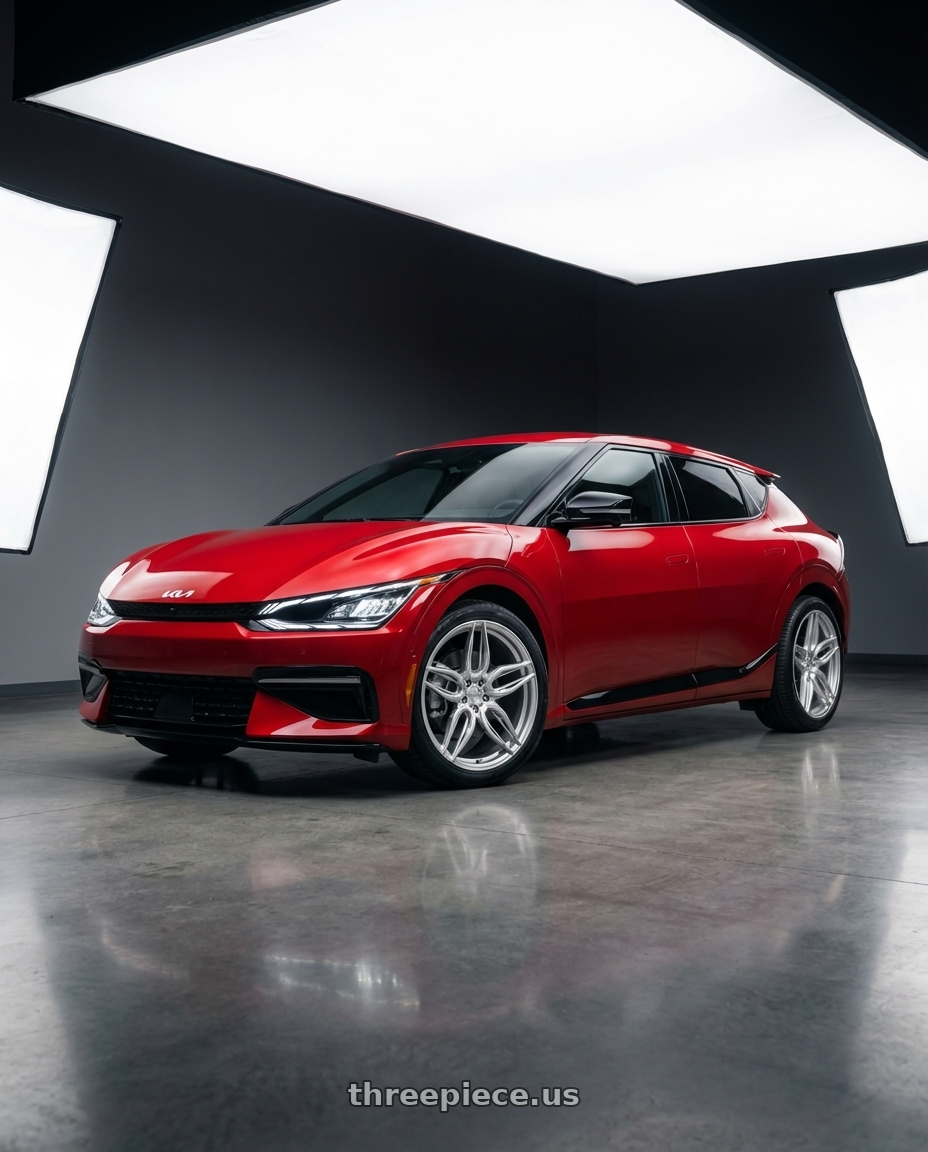 2024 kia ev6 with ADV.1 ADV005 5x130 21x9 +46 Platinum wheels front three quarter view stock stance