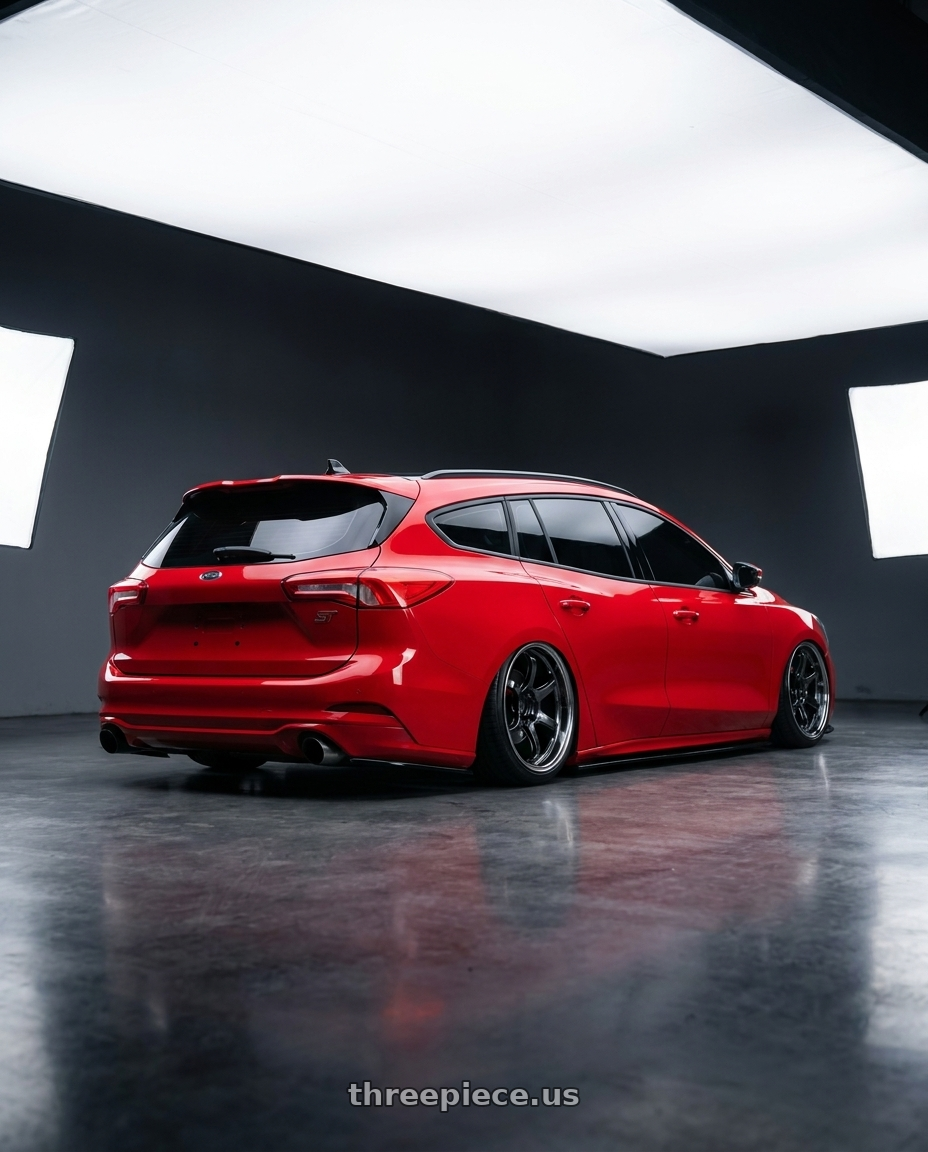 2021 ford Foucs st wagon  with Advan Racing R6 5x114.3 20x9.0 +42 MACHINING & BLACK COATED GRAPHITE wheels rear three quarter view slight stretch tires