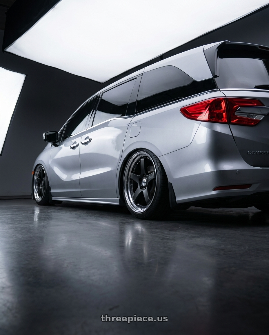 2024 honda odyssey with SSR Professor SP4 5x120 20X8 37 NR Disk Flat Black wheels rear three quarter view square tires