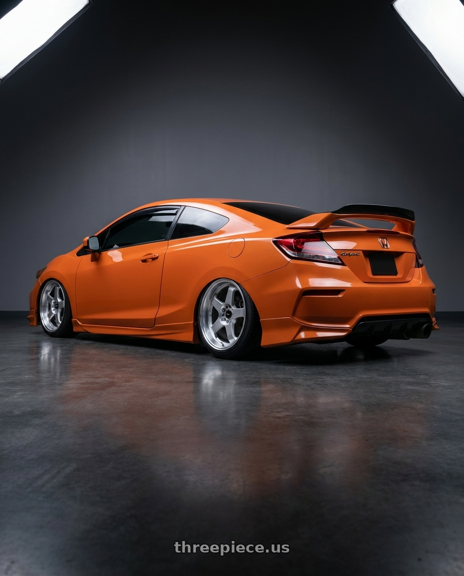 2015 honda civic with Vors SP1 5x115 18x8  +35 Silver Machine Face Lip wheels rear three quarter view slight stretch tires