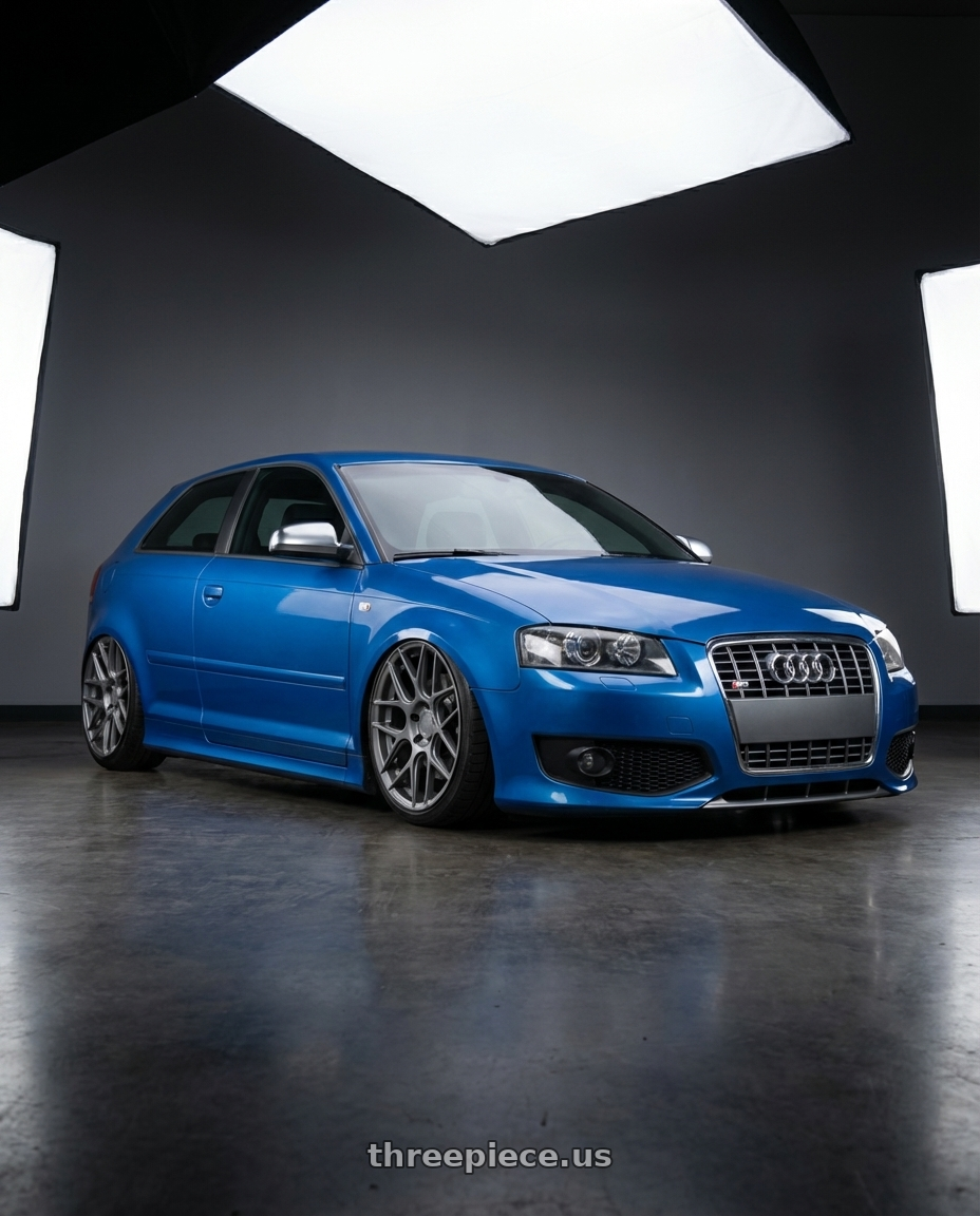 2019 Audi S3 8V with Aodhan AFF2 5x112 19x9.5+35 Matte Gray wheels front three quarter view stanced stance