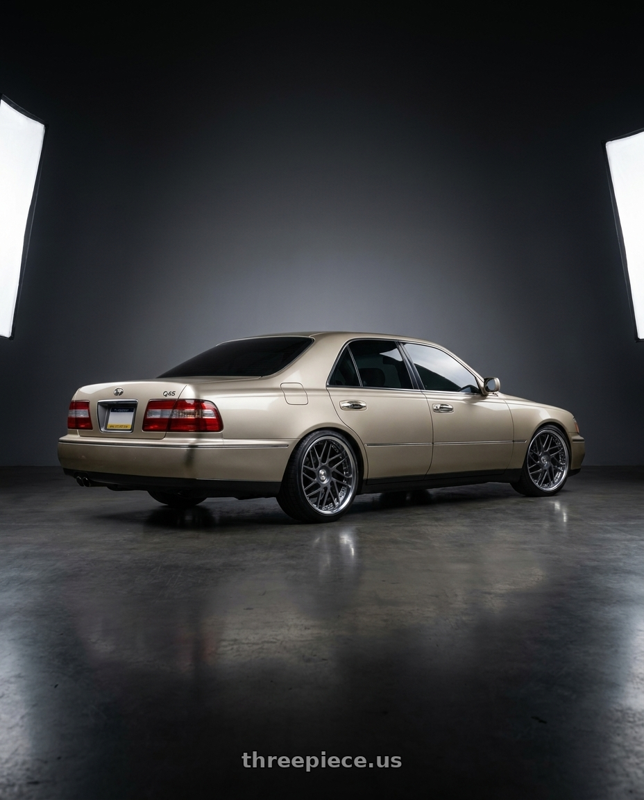 1998 Infiniti Q45 with Leon Hardiritt Geist 18x10.0-20 High Disk wheels rear three quarter view slight stretch tires