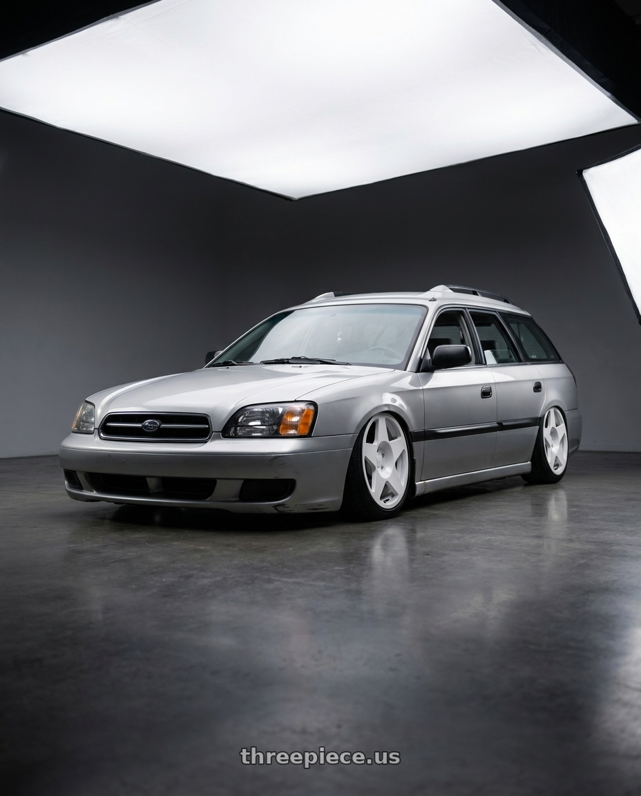 2002 Subaru Legacy L with fifteen52 TARMAC 5x112 18x8.5 +45 RALLY WHITE (GLOSS WHITE) wheels