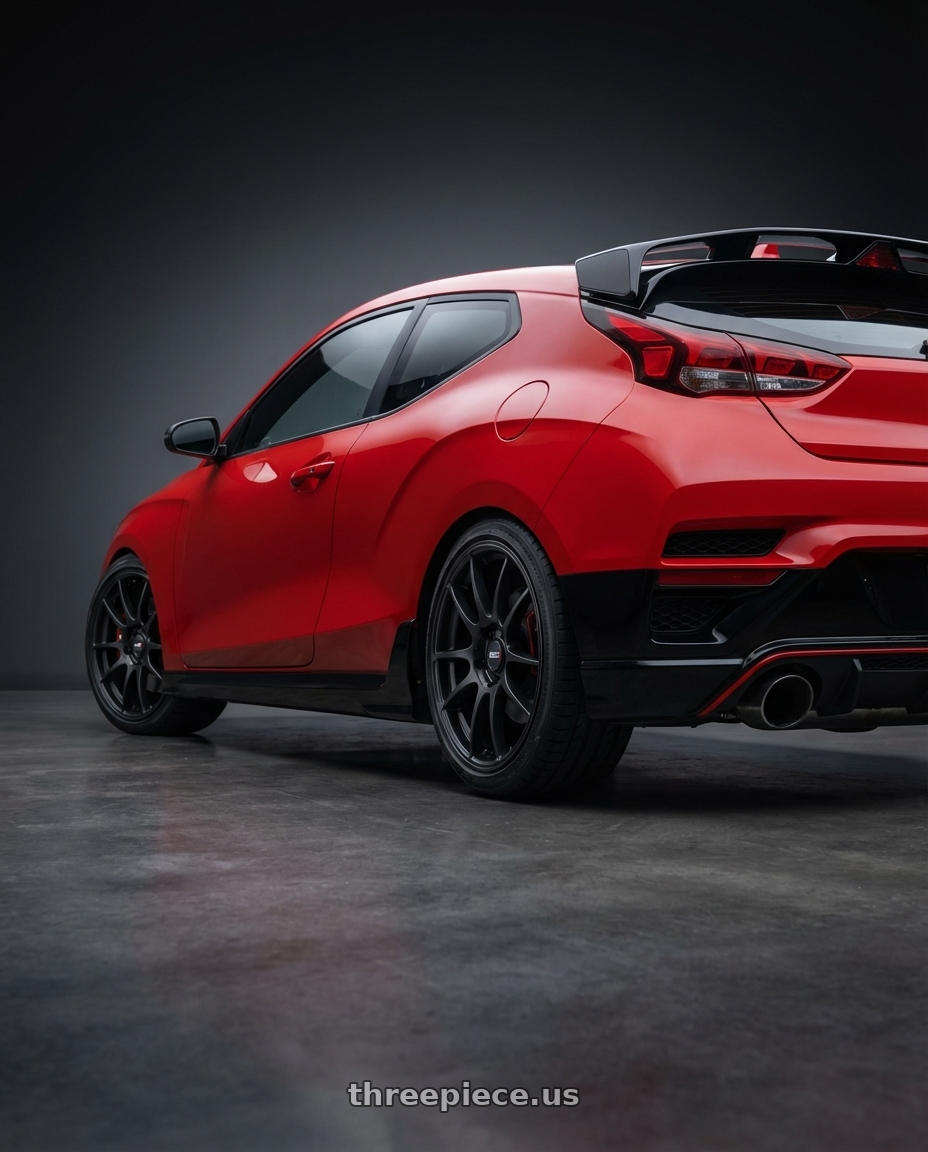 2022 Hyundai Veloster N with Ssr Gtv02 5x114.3 19x8.5+38  FLAT BLACK wheels rear three quarter view square tires