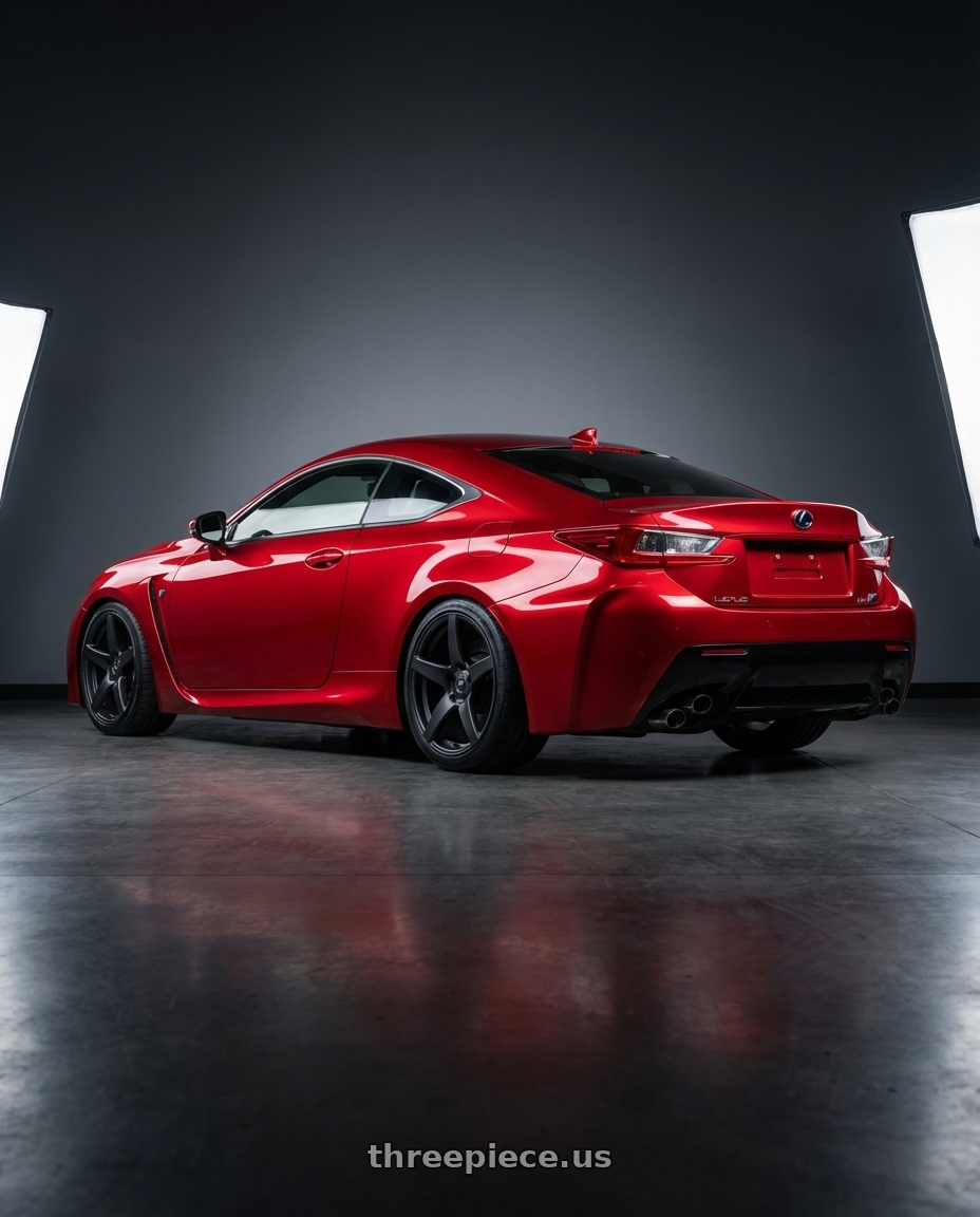2018 Lexus RC F with Forgestar CF5 5x114.3 19x9.5 +29 Satin Black wheels rear three quarter view square tires