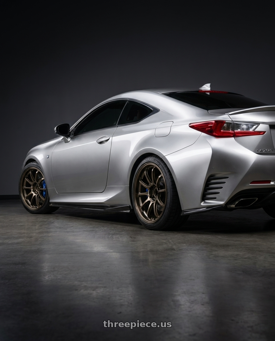 2016 Lexus RC 350 with Advan Racing RS-DF Progressive 5x114.3 19x9.5+38 Dark Bronze Metallic wheels rear three quarter view square tires