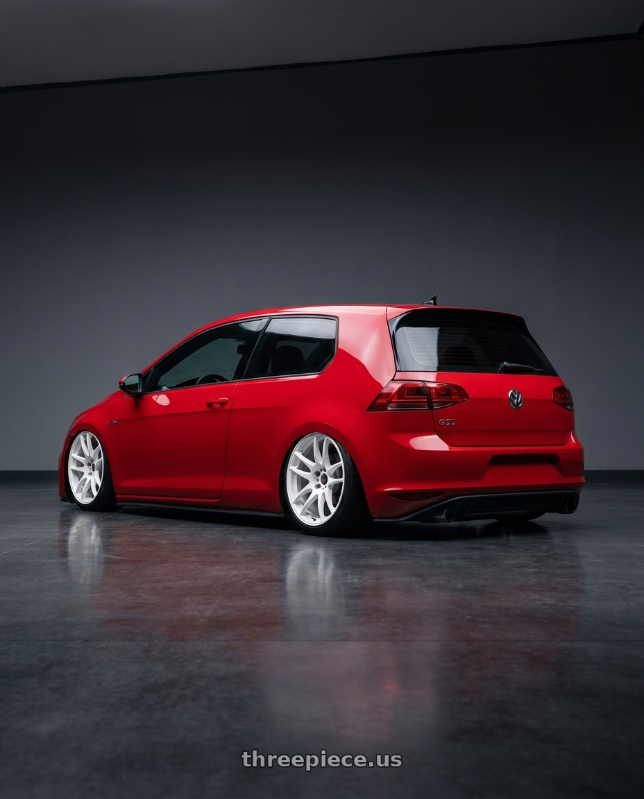 2016 VW GTI se with Work Emotion CR Kiwami wheels rear three quarter view slight stretch tires