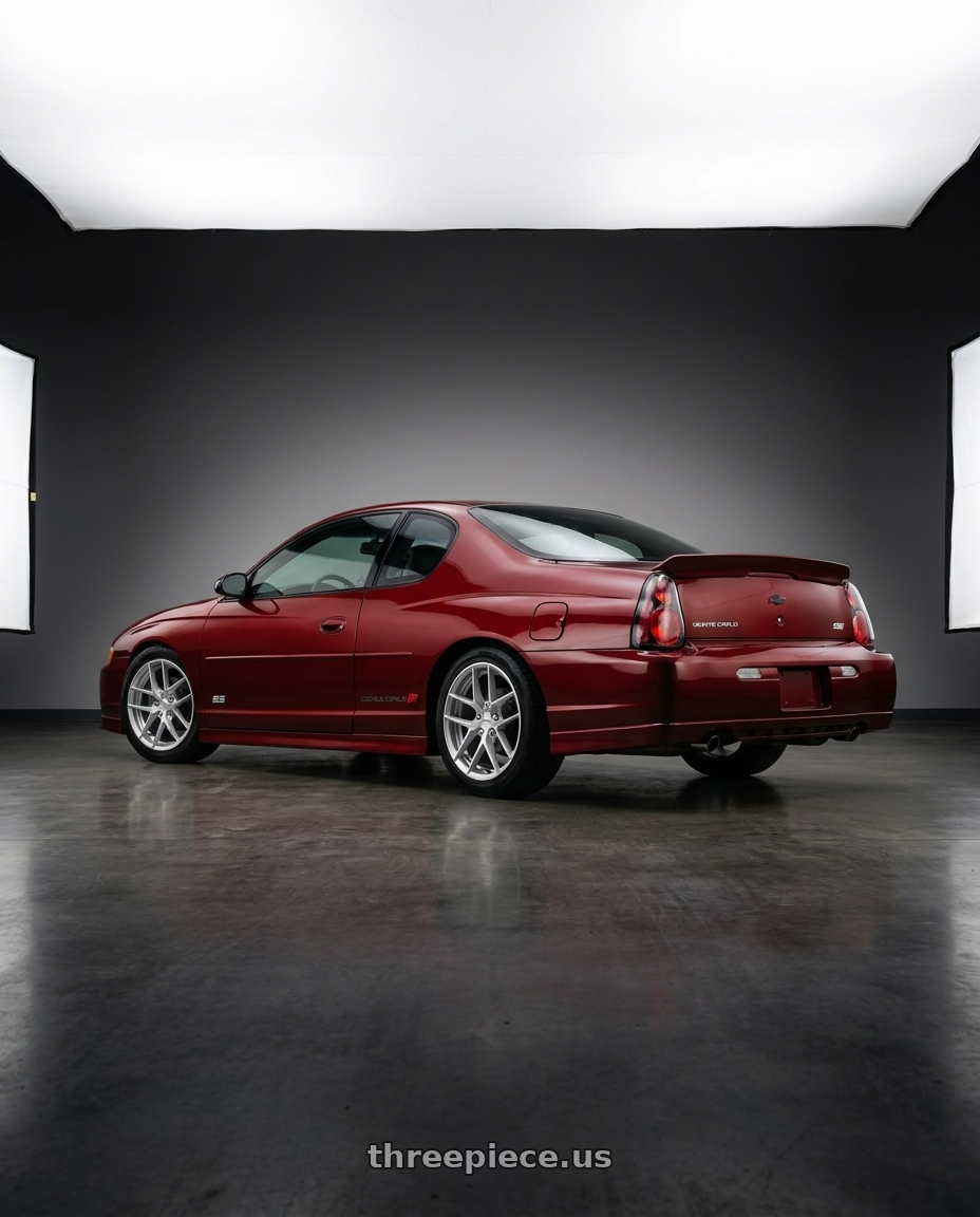 2004 Monte Carlo Ss with Rotiform 1PC R133 FLG 5X114.3 18X8.5 +45 GLOSS SILVER wheels rear three quarter view square tires