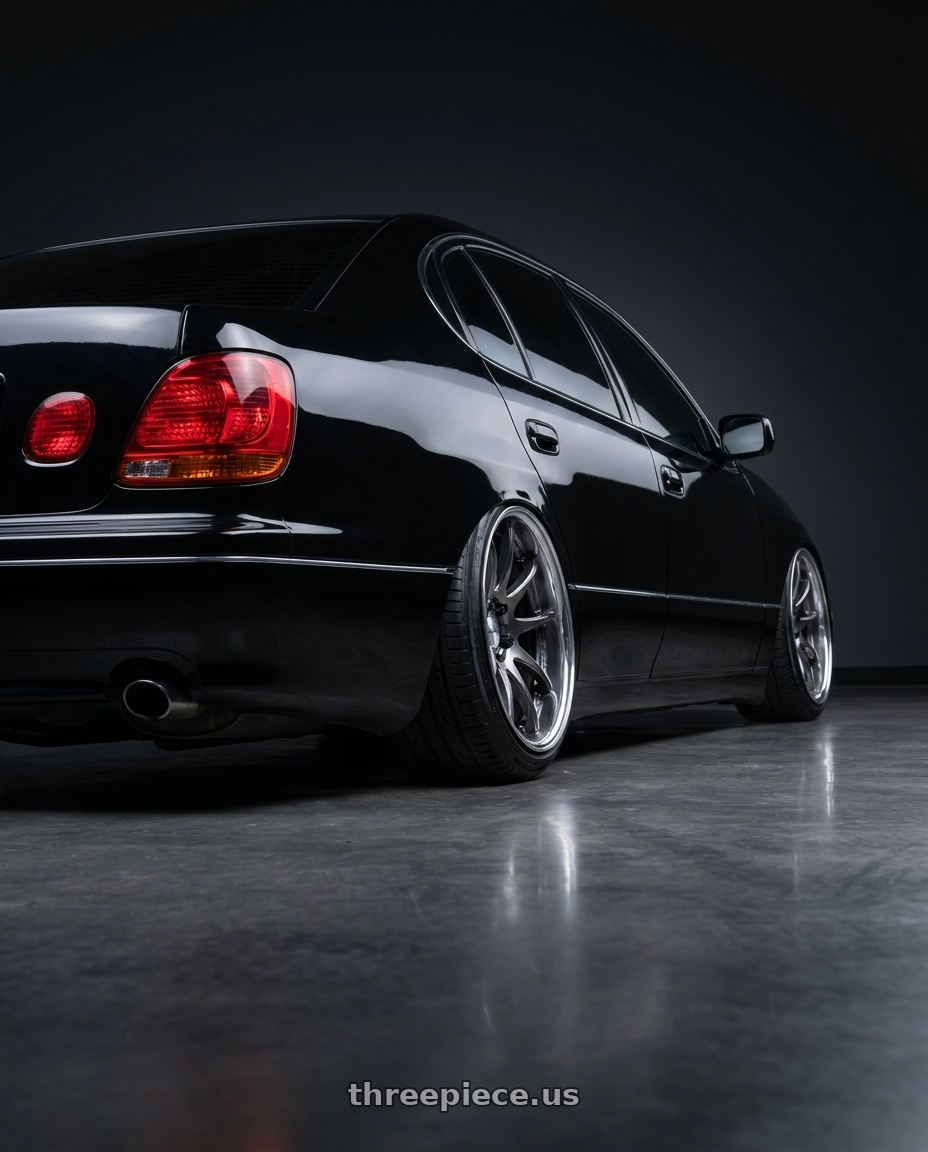 2003 Lexus gs300 with Work Emotion CR2P wheels rear three quarter view slight stretch tires