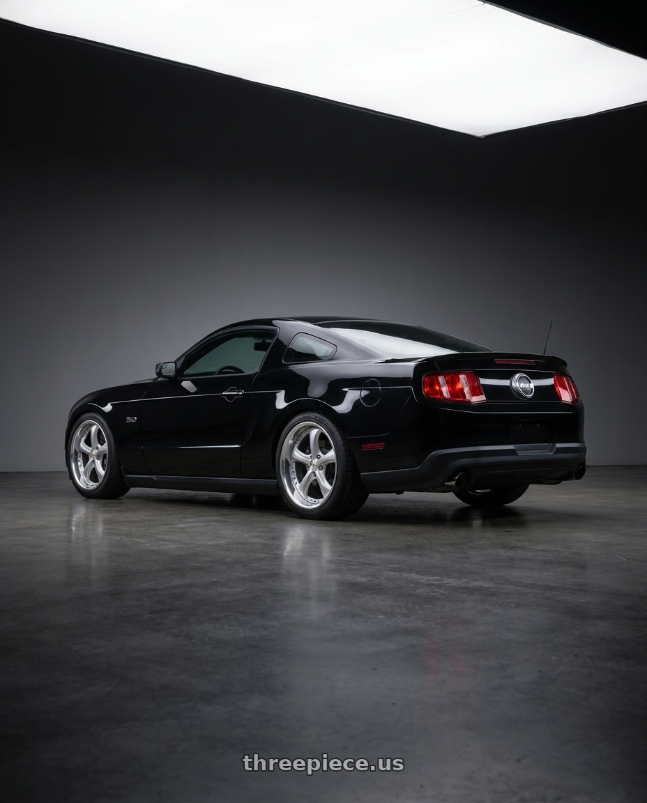 2011 ford mustang gt with Work Wheels VS-KF 5x114.3 18x9+40 Light Grey Silver A Disk FULL REVERSE wheels rear three quarter view square tires