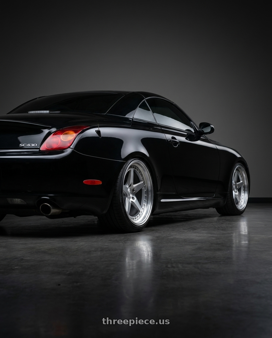 2005 lexus sc430 with Aodhan DS05 5x114.3 18x8.5+35 Silver w/Machined Face wheels rear three quarter view square tires