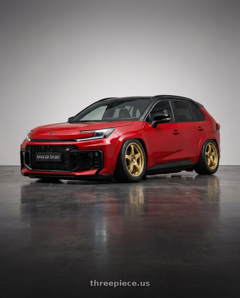 2026 Toyota Rav4 GR Sport,red with Rosenstein Wheels CR 5X108 18X8.5 +35 Gold wheels