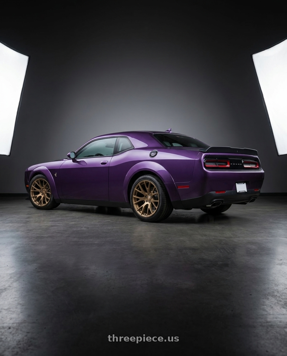 2022 DODGE CHALLENGER R T with Voxx Replica Hellcat 5x115 20x11+3 Matte Bronze wheels rear three quarter view square tires