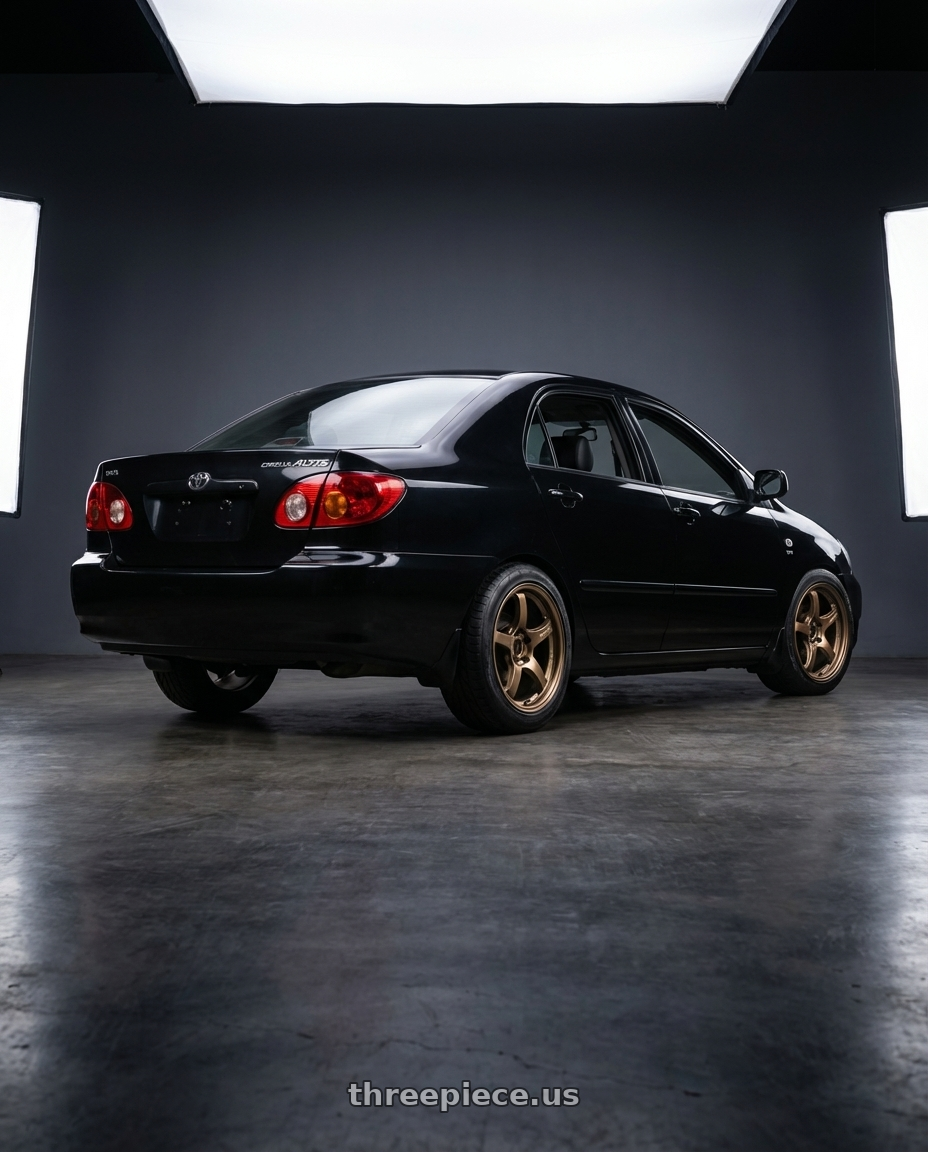 2006 Toyota Corolla Altis 1.6J with Gram Lights 57CR 4x100 15x8 +28 BRONZE 2 wheels rear three quarter view meaty tires