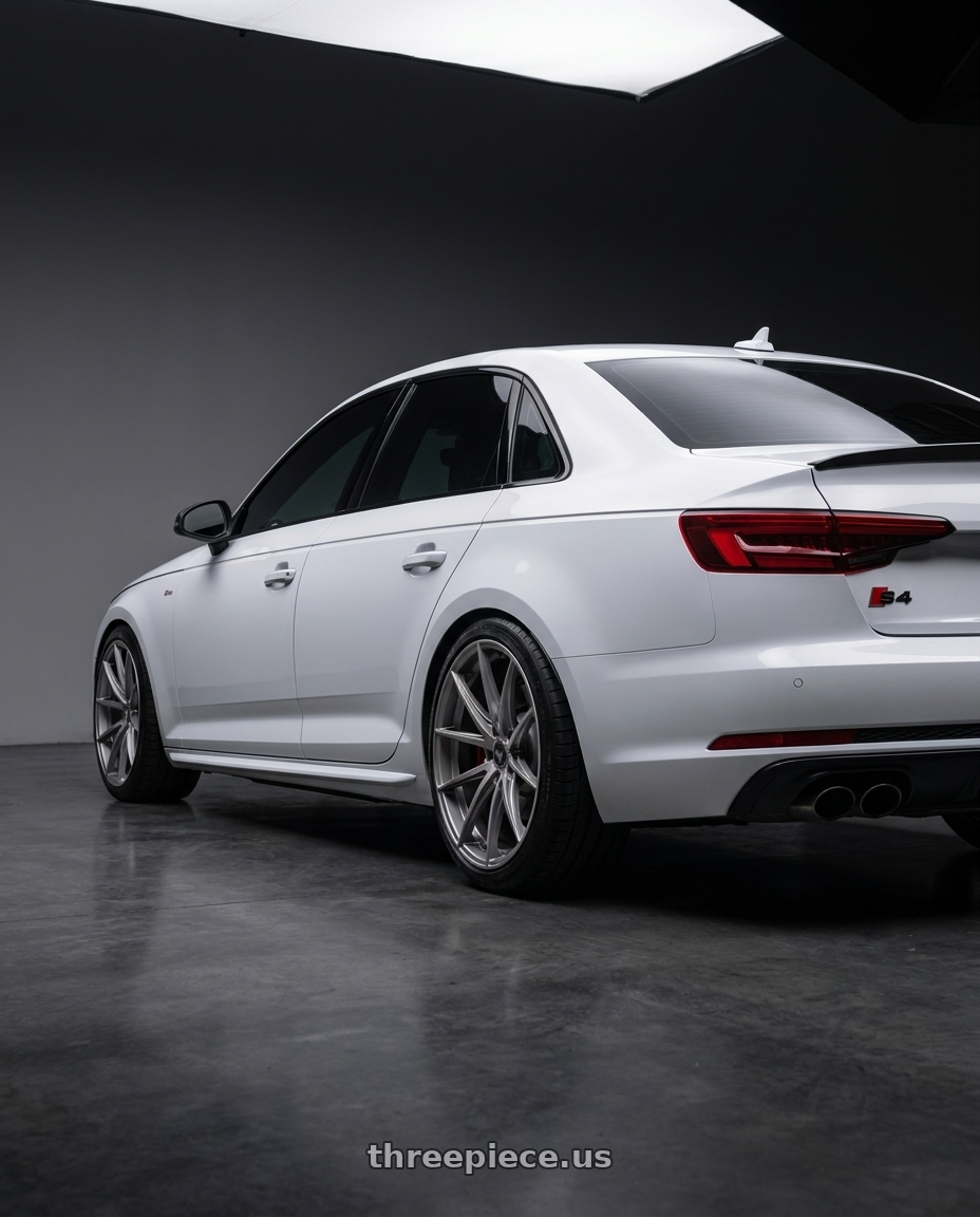 2019 audi s4 with Konig Oversteer 5x114.3 20x8.5+45 Opal wheels rear three quarter view square tires