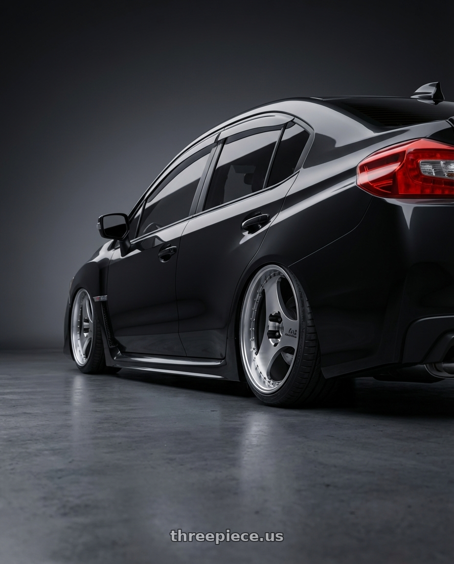 2017 Subaru WRX Limited with Advan Racing ONI2 PROGRESSIVE 5x114.3 20x9.5 +37 MACHINING & DIAMOND CUT wheels rear three quarter view slight stretch tires