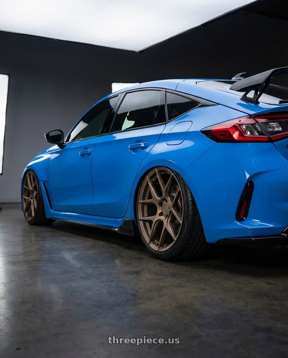 2024 Honda Civic Type R with Aodhan AFF2 5x120 19x9.5+35 Matte Bronze wheels rear three quarter view slight stretch tires