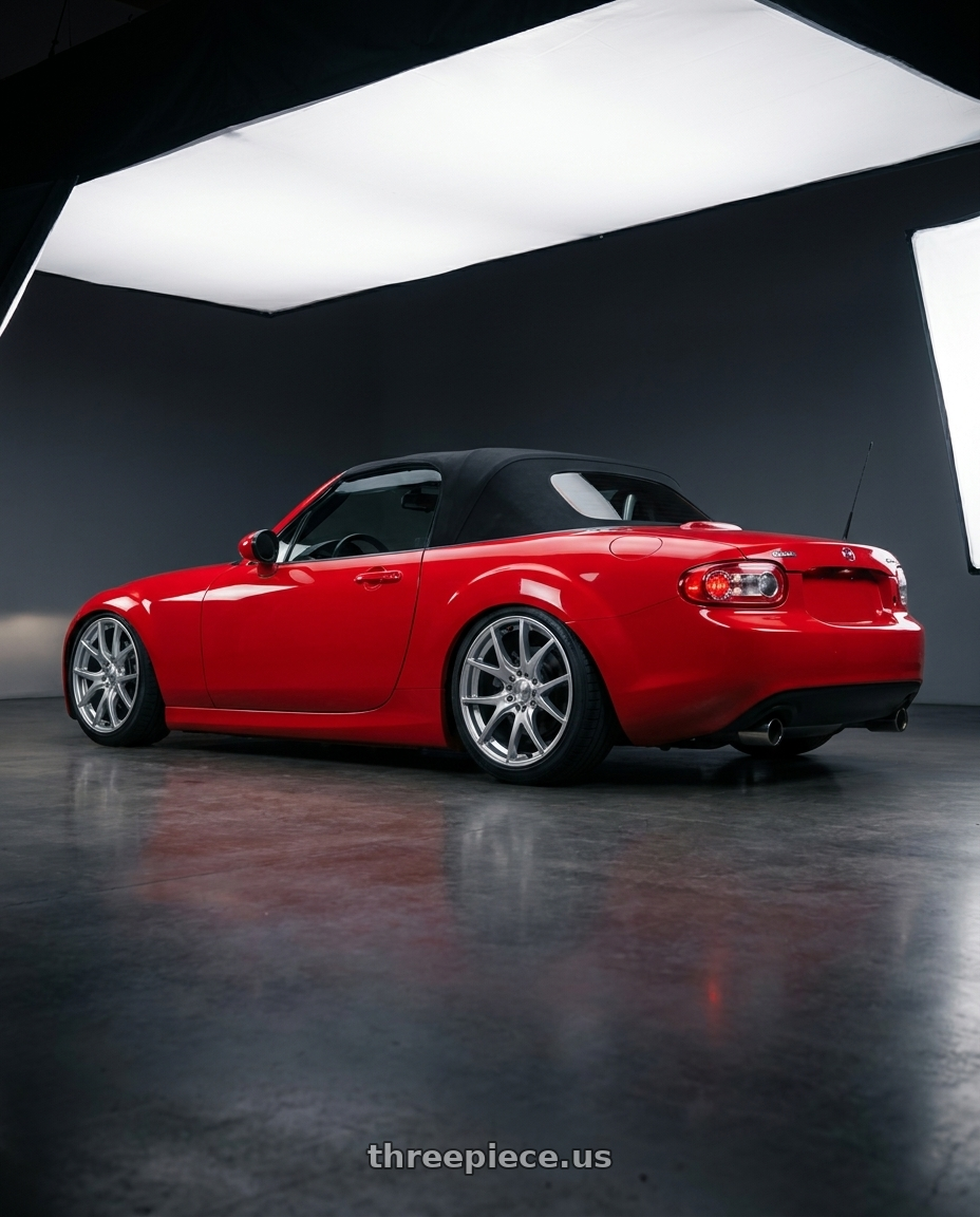 2012 Mazda MX-5 Miata NC with Ssr Gtv03 5x114.3 17x7+42  GLARE SILVER wheels rear three quarter view slight stretch tires