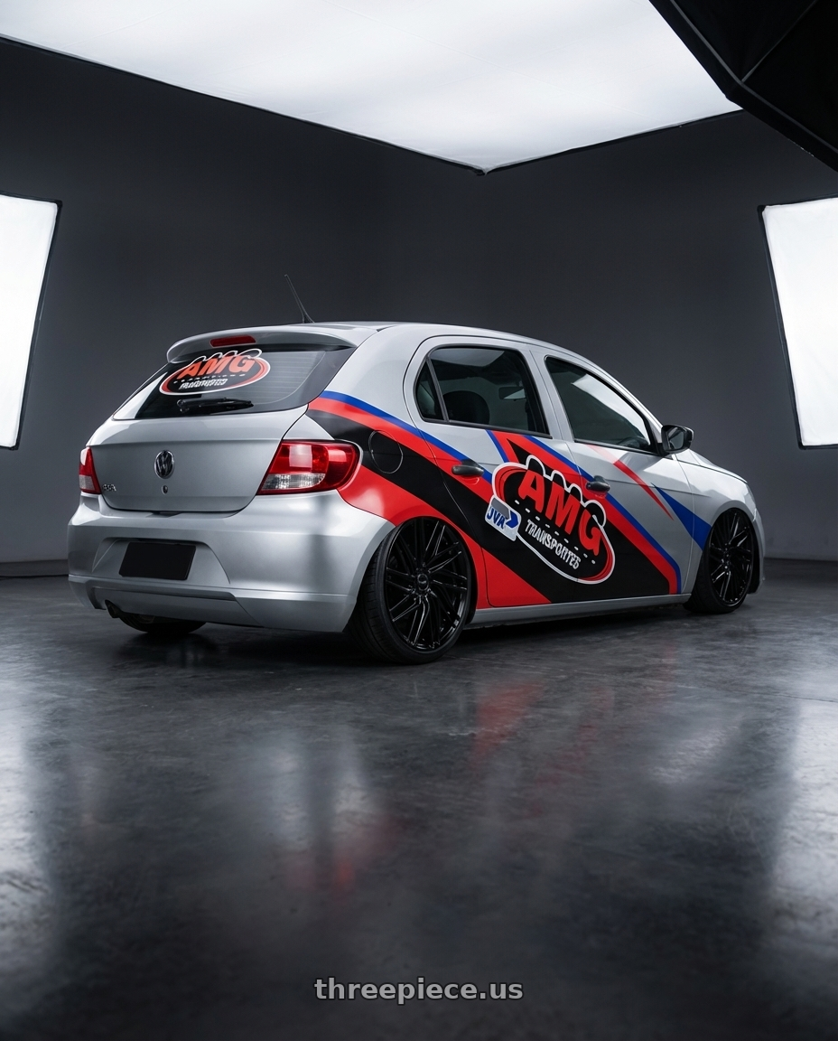 volkswagen gol 4 portas 2013 adesivado as 4 portas with Motiv 429B Align 5X112/5x114.3 22x9 +40 Gloss Black wheels rear three quarter view slight stretch tires