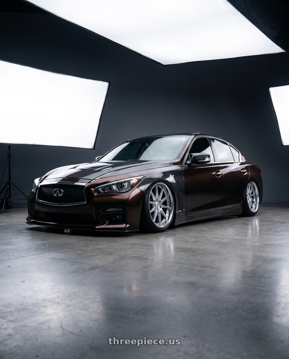 2017 Infiniti Q50 with Work Wheels VS-KF 5X114.3 19x8+46 Brilliant Silver Black O Disk FULL REVERSE wheels