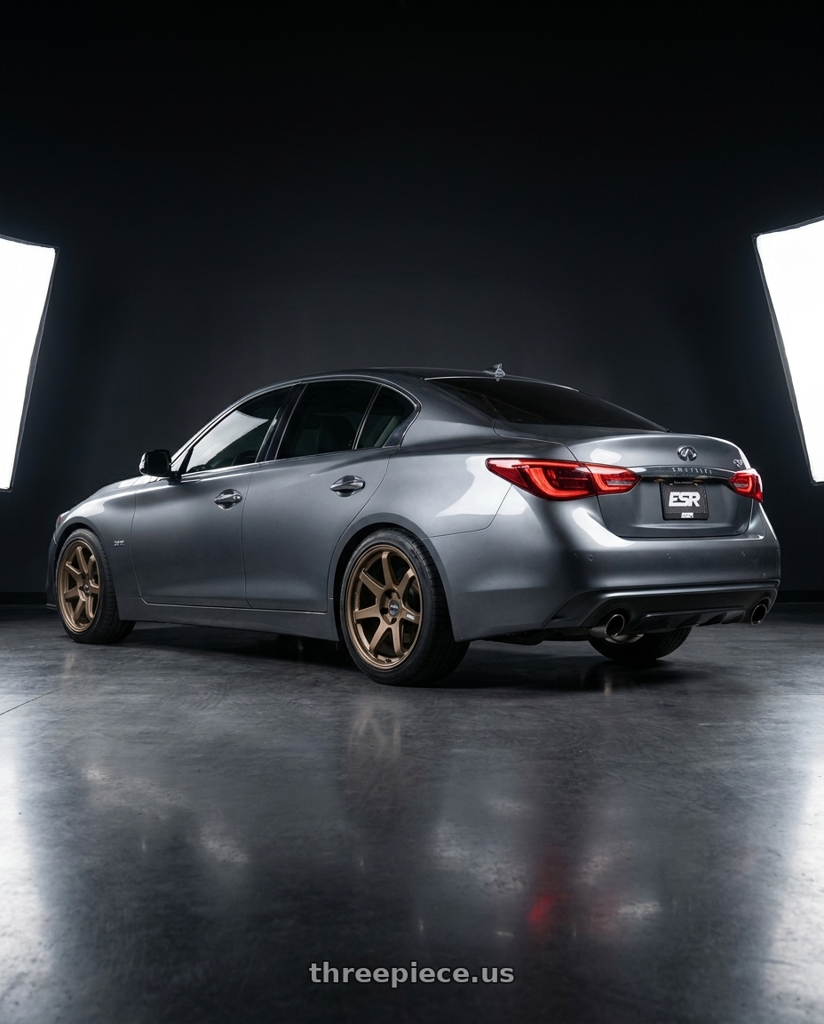 2022 Infiniti Q50 with ESR Wheels APEX SERIES AP6 5x114.3 18x9.5 +22 Matte Bronze wheels rear three quarter view square tires