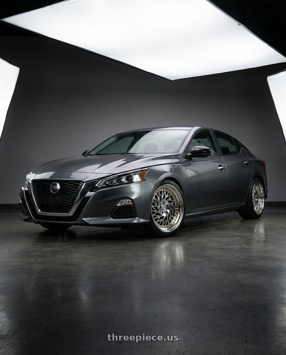 2021 Nissan Altima SV with Aodhan DS03 5x114.3 18x9.5 +30 Vacuum Chrome w/Gold Rivets wheels