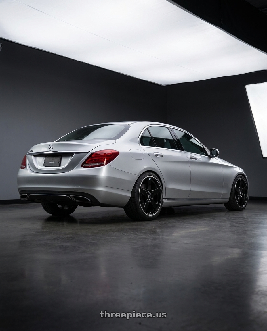 2016 Mercedes Benz C220D with Motegi MR116 FS5 5X100/5X114.3 18X8 +45 GLOSS BLACK MACHINED FLANGE wheels rear three quarter view square tires