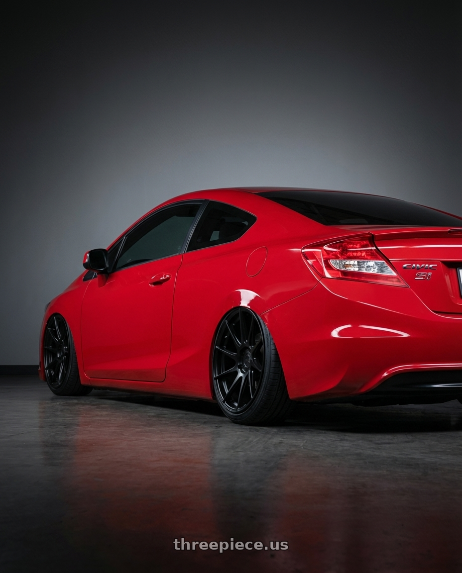 2011 Honda Civic Si with Aodhan AH09 5x114.3 18x9.5 +35 Gloss Silver Machined Face wheels rear three quarter view slight stretch tires