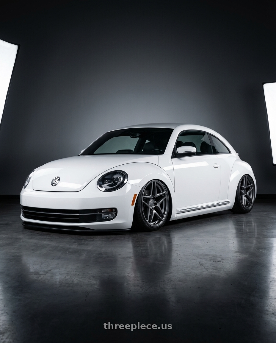 2016 Volkswagen Beetle Turbo with Kansei K15G Astro 5X112 19x9.5 35 Gunmetal wheels front three quarter view stanced stance