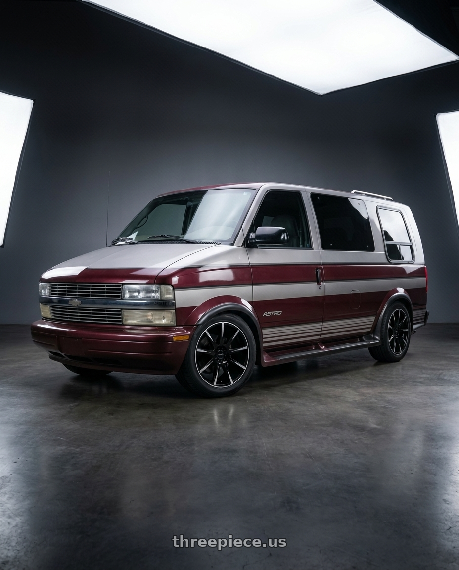 1996 chevy ASTRO van with RAVETTI M9 4X100/4X114.3 17x7.5 +40 BLACK MACHINED wheels