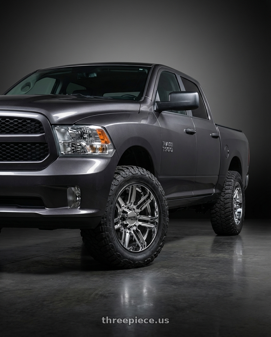2024 Ram 1500 with Moto Metal MO202 6X139.7 22X10 -18 CHROME CENTER GLOSS BLACK MILLED LIP wheels