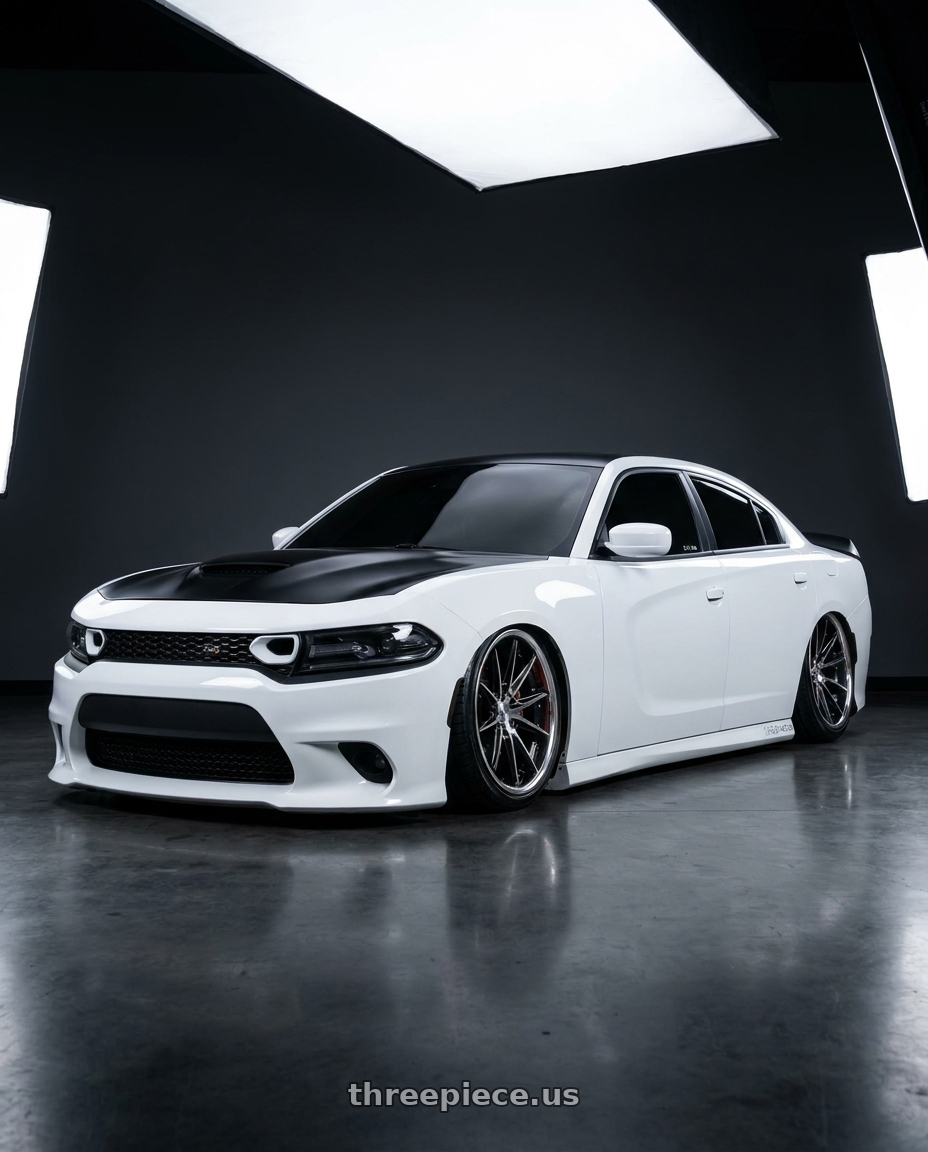 2021 Dodge Charger ScatPack with Work Schwert Quell 5x114.3 19x10.5+30 A Disk Brilliant Silver Black wheels