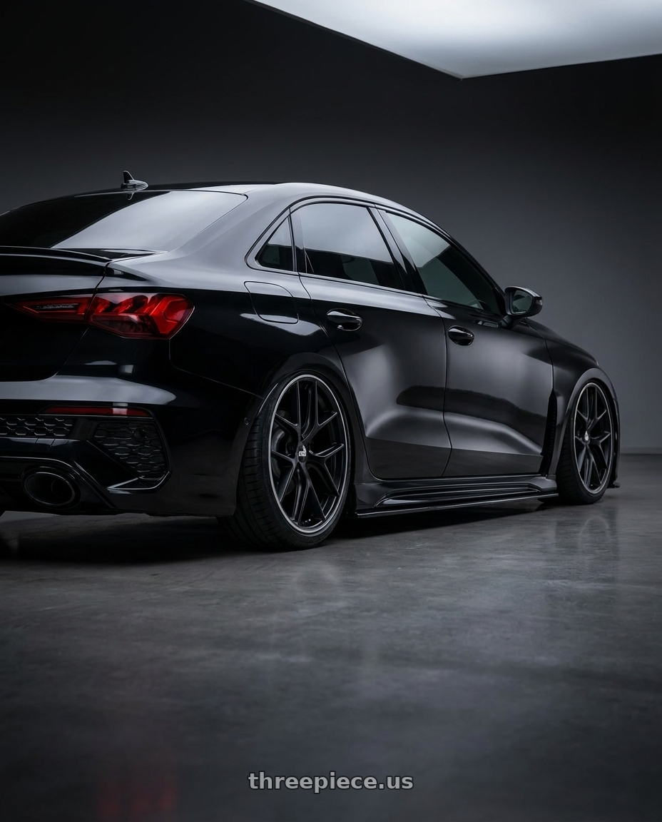 2022 Audi RS3 8Y with BBS CC-R 5x112 19x9.5+42 Satin Black wheels rear three quarter view slight stretch tires